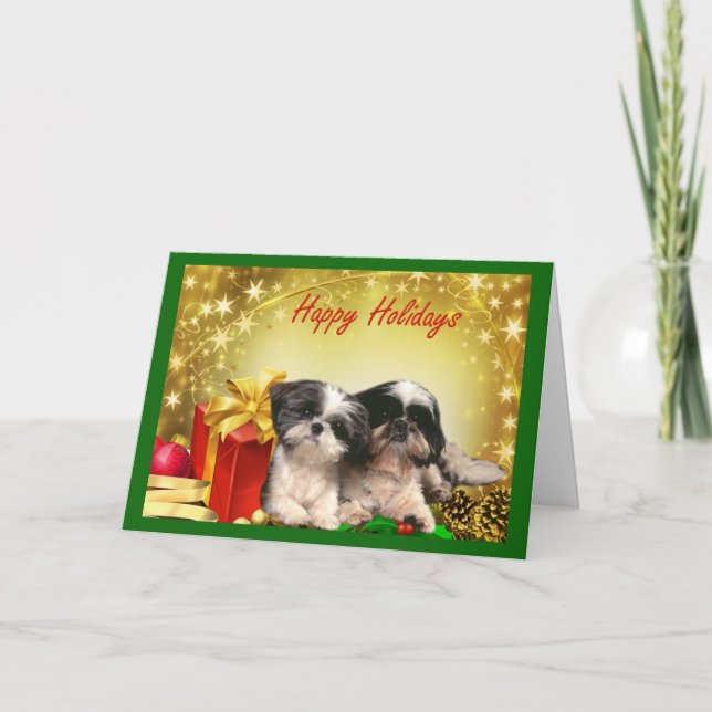 Festividades Presentes do cartão de Natal de Shih Tzu (Frente)