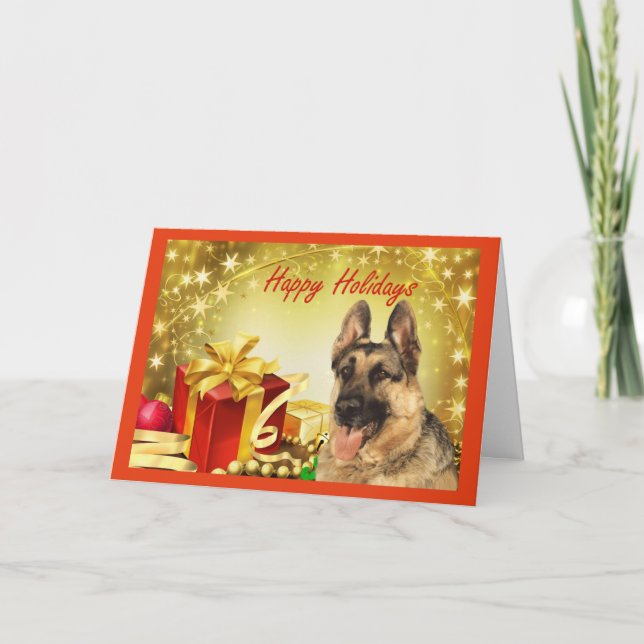 Festividades Presentes do cartão de Natal do german shepherd (Frente)