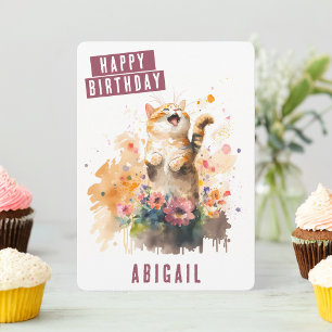 Festividades Primavera vibes Cartão de Aniversário de Gato