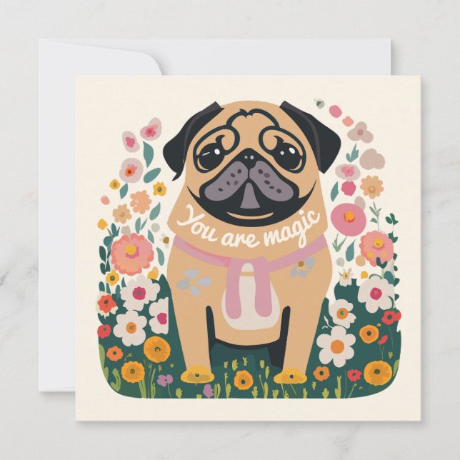 Festividades Pug Boho - Cartão de Saudação Floral (Frente)