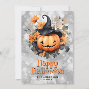Festividades Pumpkin Assustador Num Cartão De Dia Feliz De Chap
