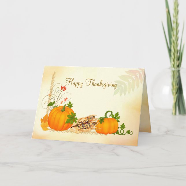 Festividades Pumpkin, milho e folhas de outono Cartão de Ação d (Frente)