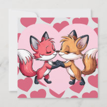 Raposas Beijando Cartão de Dia dos Namorados Coraç