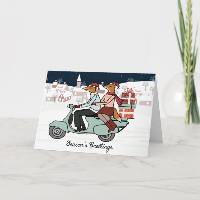 Festividades Raposas num cartão de Natal Vespa (Frente)