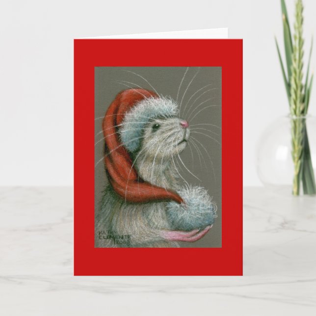 Festividades Rato no cartão de Natal do Santa Hat (Frente)