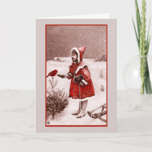 Festividades Red Cardinal Vintage - Cartão de Saudação Francês