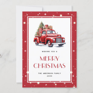 Festividades Red Truck Tree Snow Stars Feliz Cartão de Natal