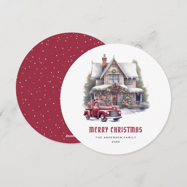 Festividades Red Truck Winter Wonderland Feliz Cartão de Natal (Frente/Verso)