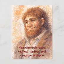 Retrato de Neandertal Aquarela Cartão Postal Engra