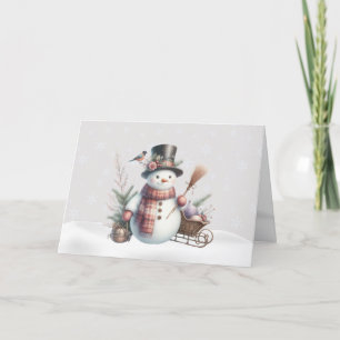 Festividades Rico Snowman com Cartão de Natal de Pássaro