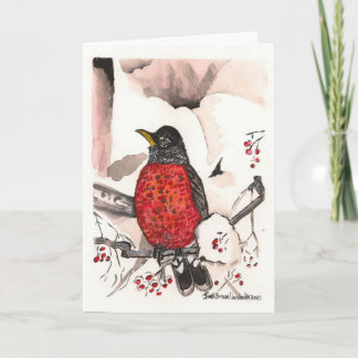 Festividades Robin no Cartão de Natal de inverno