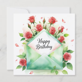 Festividades Rosás vermelhas & Feliz aniversário. Cartão de par