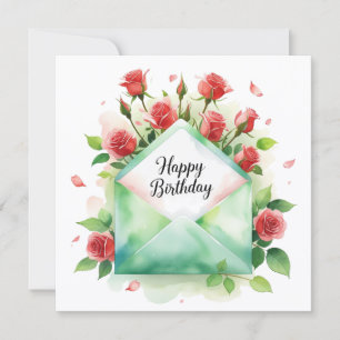 Festividades Rosás vermelhas & Feliz aniversário. Cartão de par