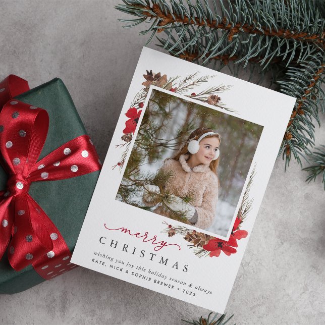 Festividades Rustic Bough | Cartão com fotos de férias (Criador carregado)