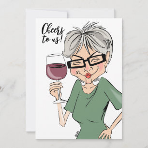 Festividades Saúde para nós! Cartão de Bebendo de Vinho Cartoon