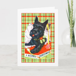 Festividades Scottie Dog - Cartão de Natal feliz com xadrez