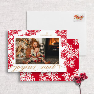 Festividades Script de Cartão com fotos Joyeux Noel Red Berries