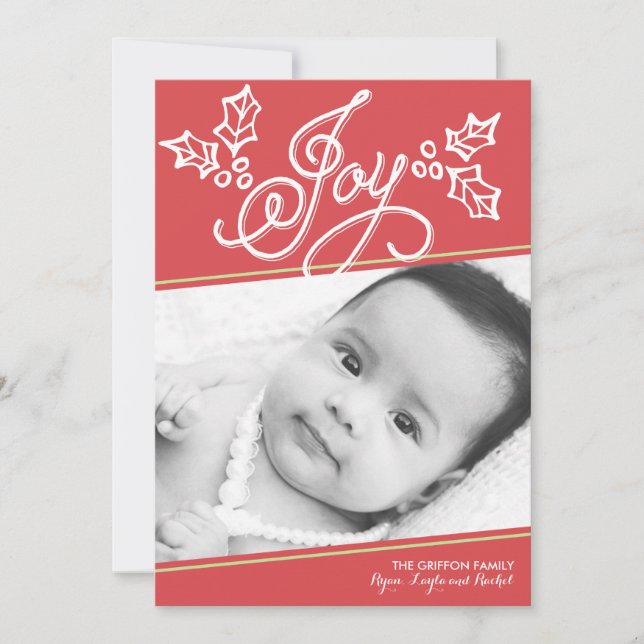 Festividades Script Joy Red | Cartão de Natal (Frente)