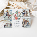 Festividades Setentrional | Cartão de Colagem de Fotos de Feria<br><div class="desc">O cartão com fotos de feriado de temas costeiros bonitos apresenta quatro fotos em um layout de colagem, com uma ilustração de âncora d'água decorada com flores de poinsettia, estrelas vermelhas e verde de Natal colorido. "Mares e saudações" aparece por baixo, juntamente com os seus nomes e o ano. Adicione...</div>