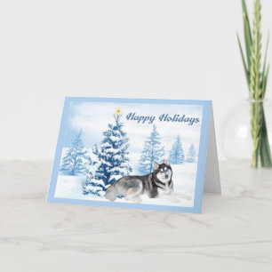 Festividades Siberian Husky - Cartão de Natal Blue Tree