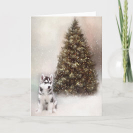 Festividades Siberian Husky Puppy Cartão de Natal