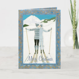 Festividades Skiers no Cartão de Natal de Amor