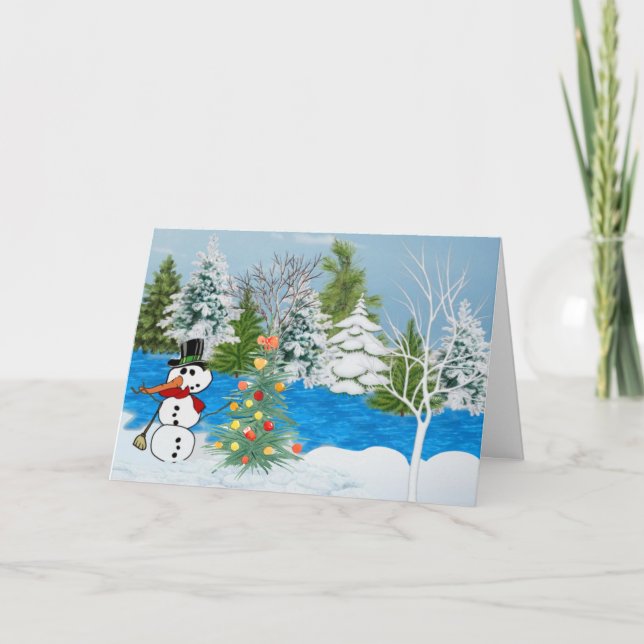 Festividades Snowman no cartão de Natal do Woods (Frente)
