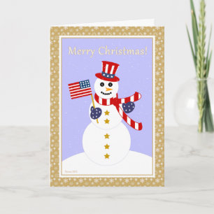 Festividades Snowman Patriótico e Cartão de Natal de Bandeira
