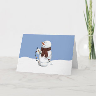 Festividades Snowman W/ Luz Cartão de Natal