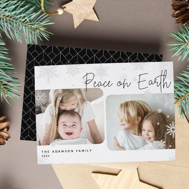 Festividades Snowy Script | 2 Cartão de Férias para a Paz Fotog (Criador carregado)
