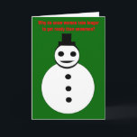 Festividades Sorriso de Natal Snowman Cartão Personalizado Engr<br><div class="desc">Este cartão de Natal engraçado apresenta um sorridente boneco de neve de Natal branco com botões pretos e um chapéu de cima. Ele parece um homem legal e adoraria ajudá-lo a espalhar a alegria do Natal este ano. O fundo é uma sombra festiva de verde. Há uma piada engraçada na...</div>