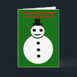 Festividades Sorriso de Natal Snowman Cartão Personalizado Engr<br><div class="desc">Este cartão de Natal engraçado apresenta um sorridente boneco de neve de Natal branco com botões pretos e um chapéu de cima. Ele parece um homem legal e adoraria ajudá-lo a espalhar a alegria do Natal este ano. O fundo é uma sombra festiva de verde. Há uma piada engraçada na...</div>