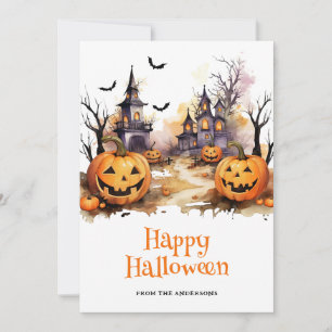 Festividades Spooky Hauned House Pumpkins Feliz Cartão de Hallo