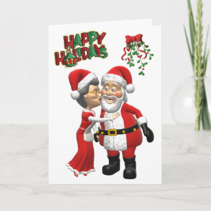 Festividades Sra. Claus beijando cartão de Papais noeis