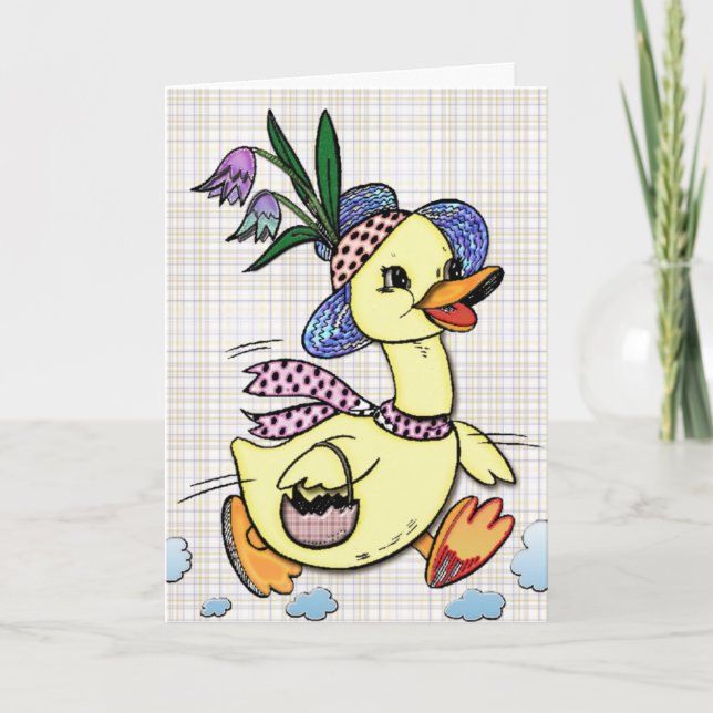 Festividades Sra. Duck e seu cartão de cartoon de chapéu de Pás (Frente)