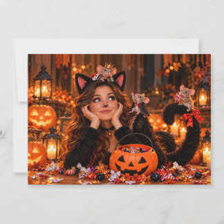 Festividades Traje engraçado de gato de Halloween e cartão de r