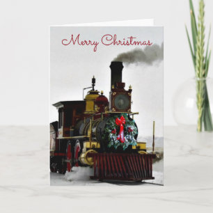 Festividades Trem Antigo com Cartão de Boas Festas de Natal