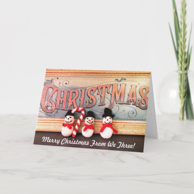 Festividades Três Snowmen com Cartão de Natal Cane (Frente)