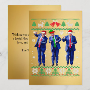 Festividades Trump Santa Hat Cartão de Natal Dourado