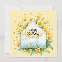 Festividades Tulipas amarelas bonitas. Cartão de aniversário.