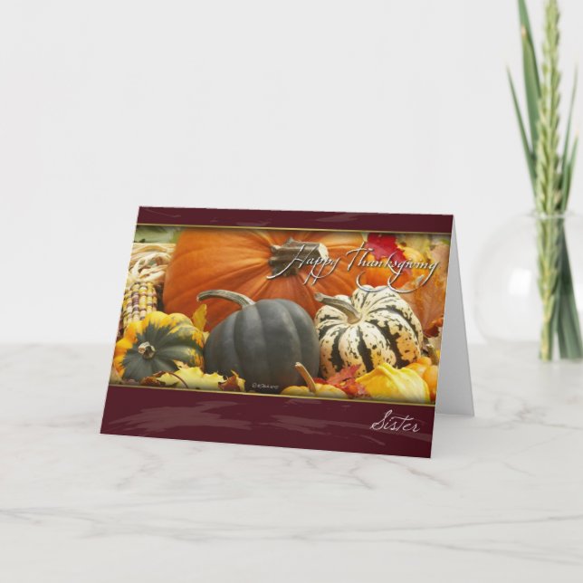 Festividades Um Cartão de Ação de Graças da Irmã com Pumpkins (Frente)