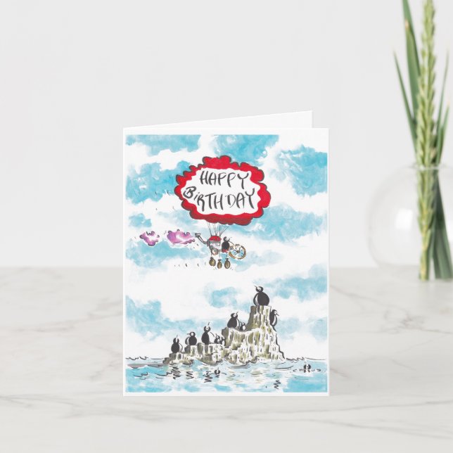 Festividades Um Cartão De Aniversário Com Pinguim (Frente)