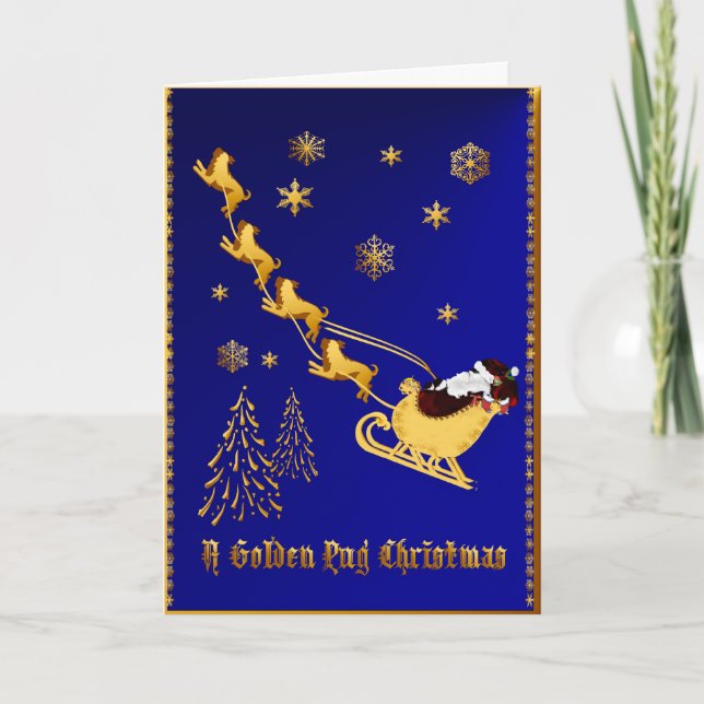 Festividades Um Cartão de Natal De Pug Ouro (Frente)