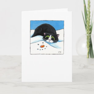 Festividades Um rosto na neve - Cartão de gato de Natal