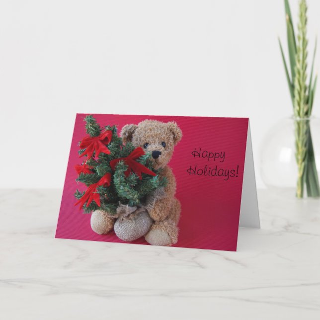 Festividades ursinho de peluche com cartão de saudação da árvor (Frente)