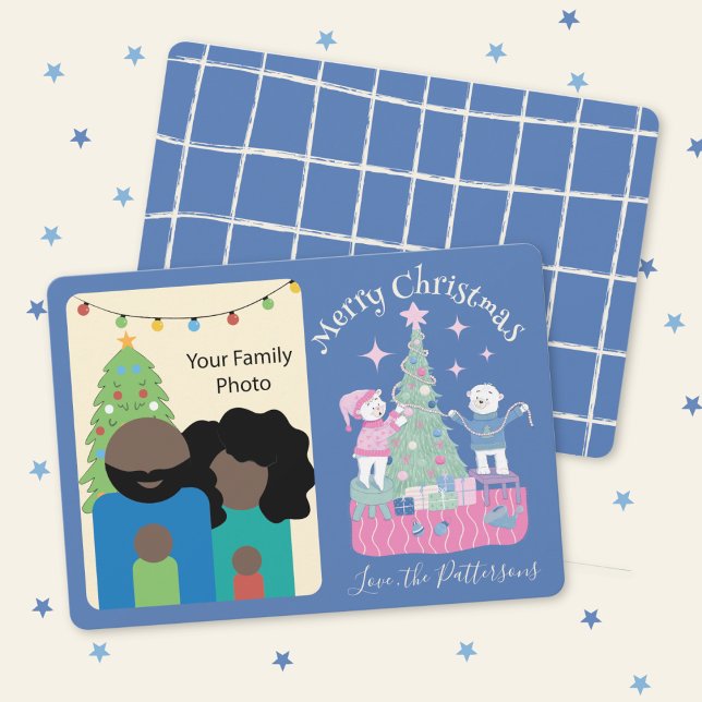 Festividades Urso Polar e Cartão com fotos de Natal (Add your family photo to this charming Holiday card . )