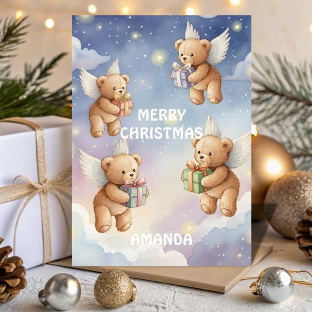 Festividades Ursos de pelúcia voadores de Natal Cartão para cri (Criador carregado)