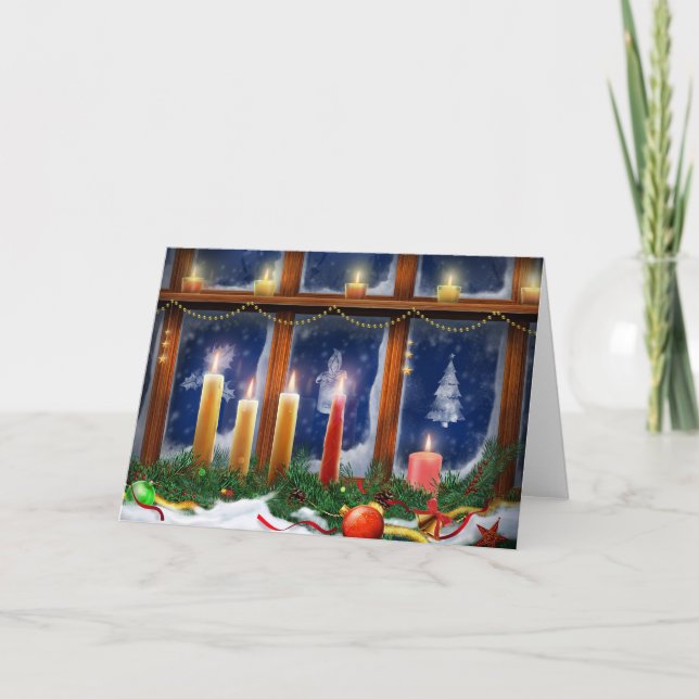 Festividades Velas no cartão de Natal da janela (Frente)