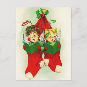 Festividades Vintage Cantando Crianças de Natal Cartão postal