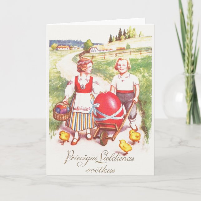 Festividades Vintage - Cartão de Saudação de Páscoa Letão (Frente)